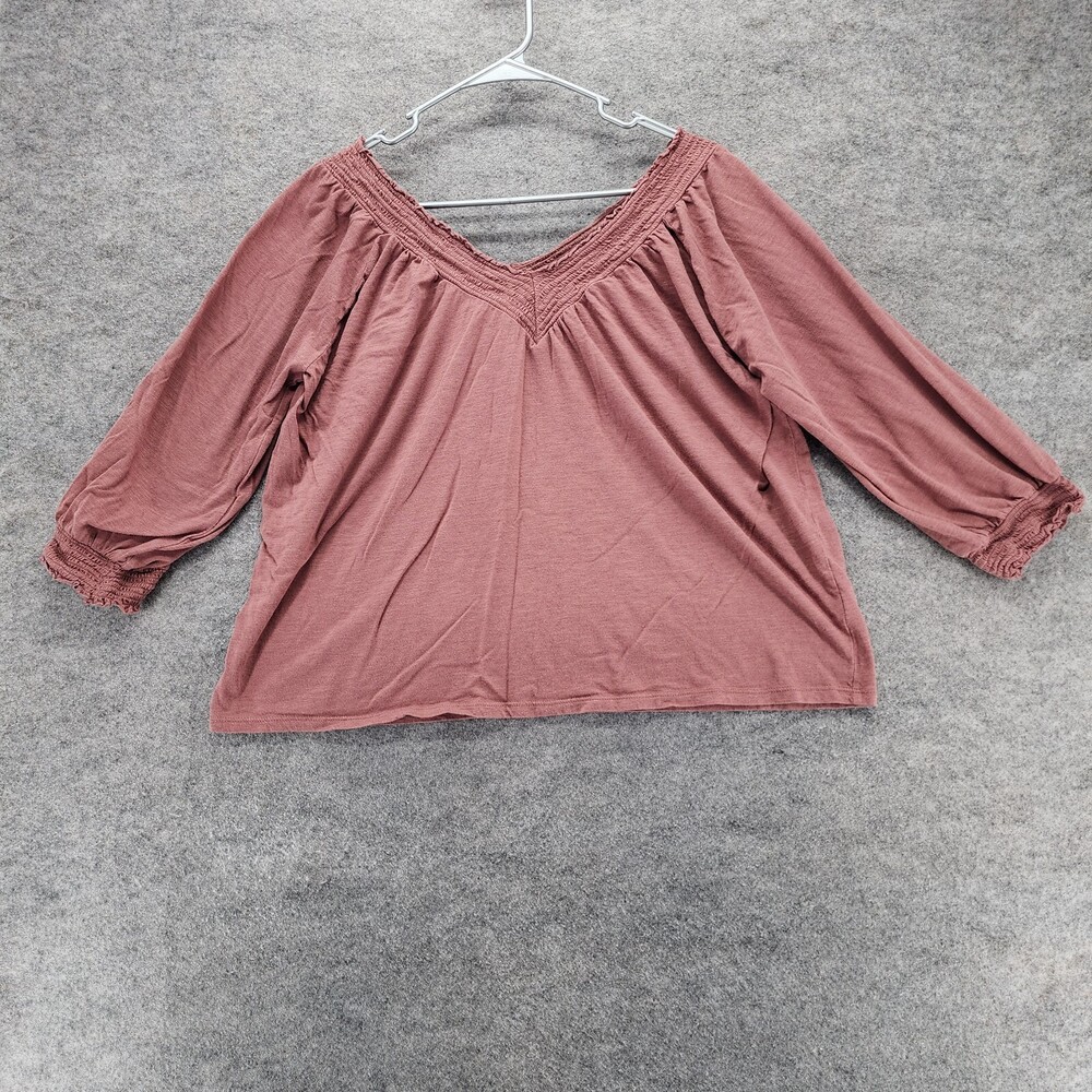 Maurices Shirt Womens Large 3/4 Sleeve Pink V Neck